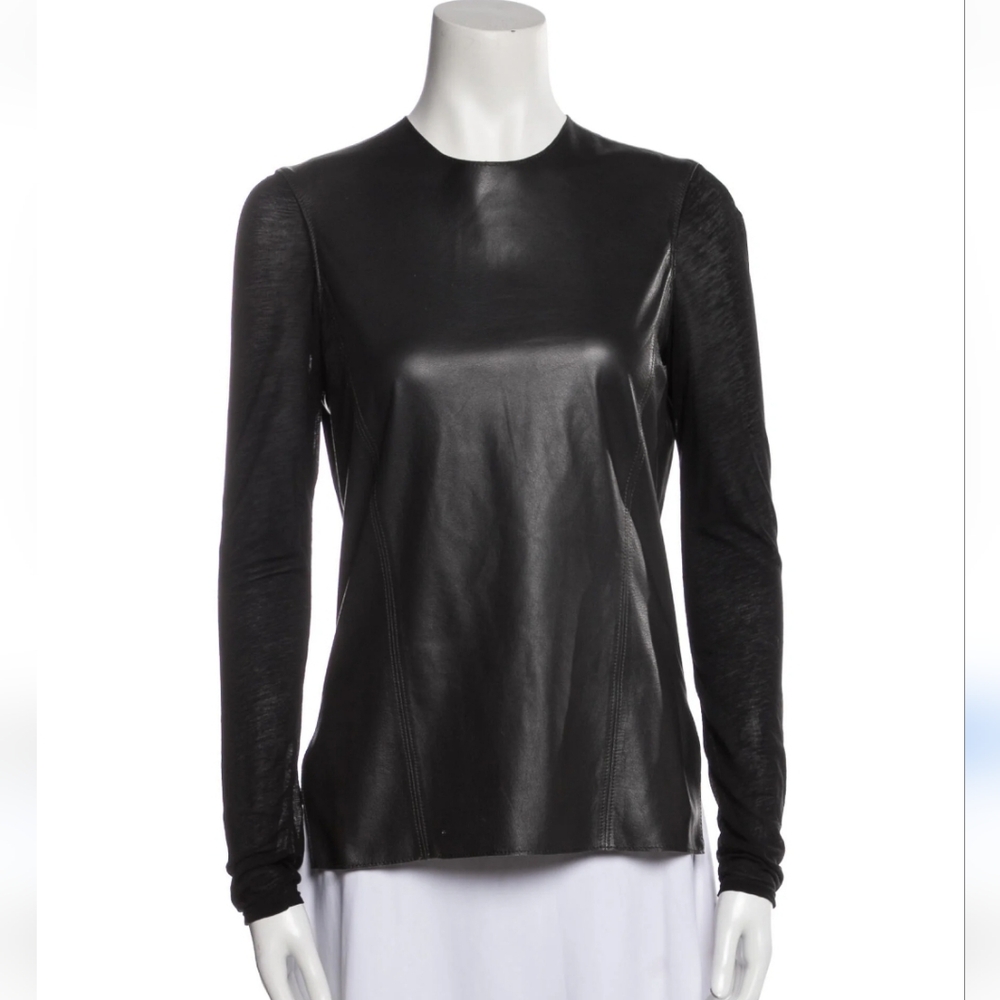 Helmut Lang lamb leather long sleeve crew top